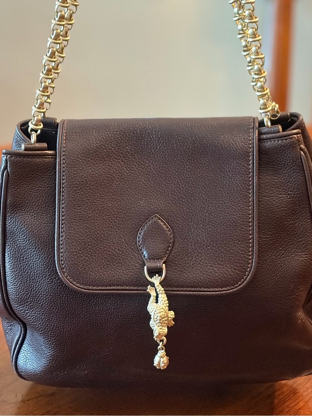 Gorgeous Chocolate Brown Kieslestein-Cord Frog Ladybug Bag - Exec Cond. IYKYK